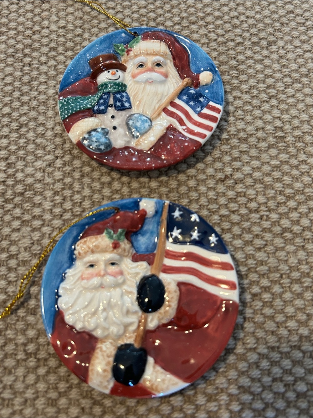 Patriotic Santa Christmas Ornament Set - Red & Blue Holiday Décor